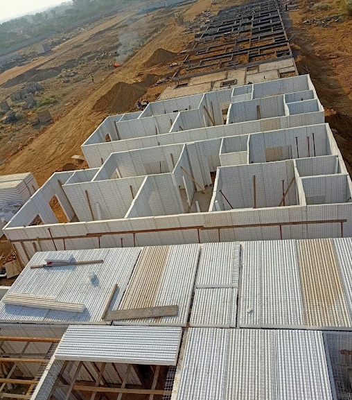 EPS wall panels installed on site